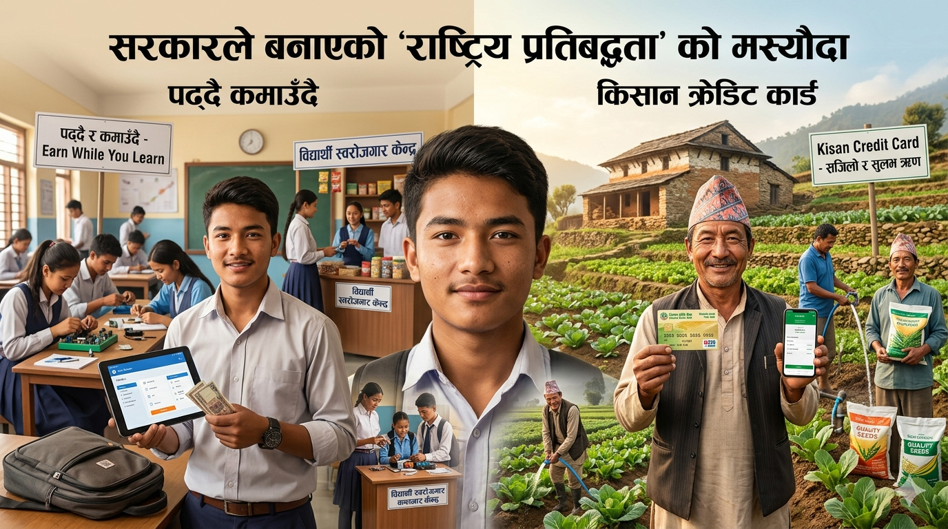 विद्यार्थीले पढ्दै कमाउँदै गर्ने मोडेलदेखि किसान क्रेडिट कार्डसम्मको यस्ता छन् सरकारले बनाएको ‘राष्ट्रिय प्रतिबद्धता’को मस्यौदा (पूर्णपाठ)